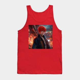 A boy with red hair dragon horns angry expressions Chiness Tank Top